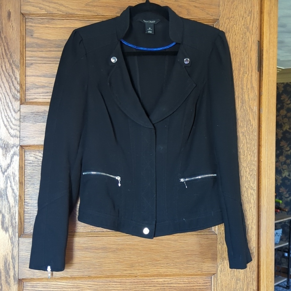 White House Black Market Black And Silver Embellished Motorcycle Jacket Size 10